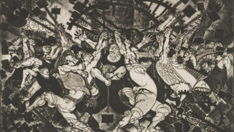 Imagen de portada del artículo del anarquismo, caos de figuras en blanco y negro